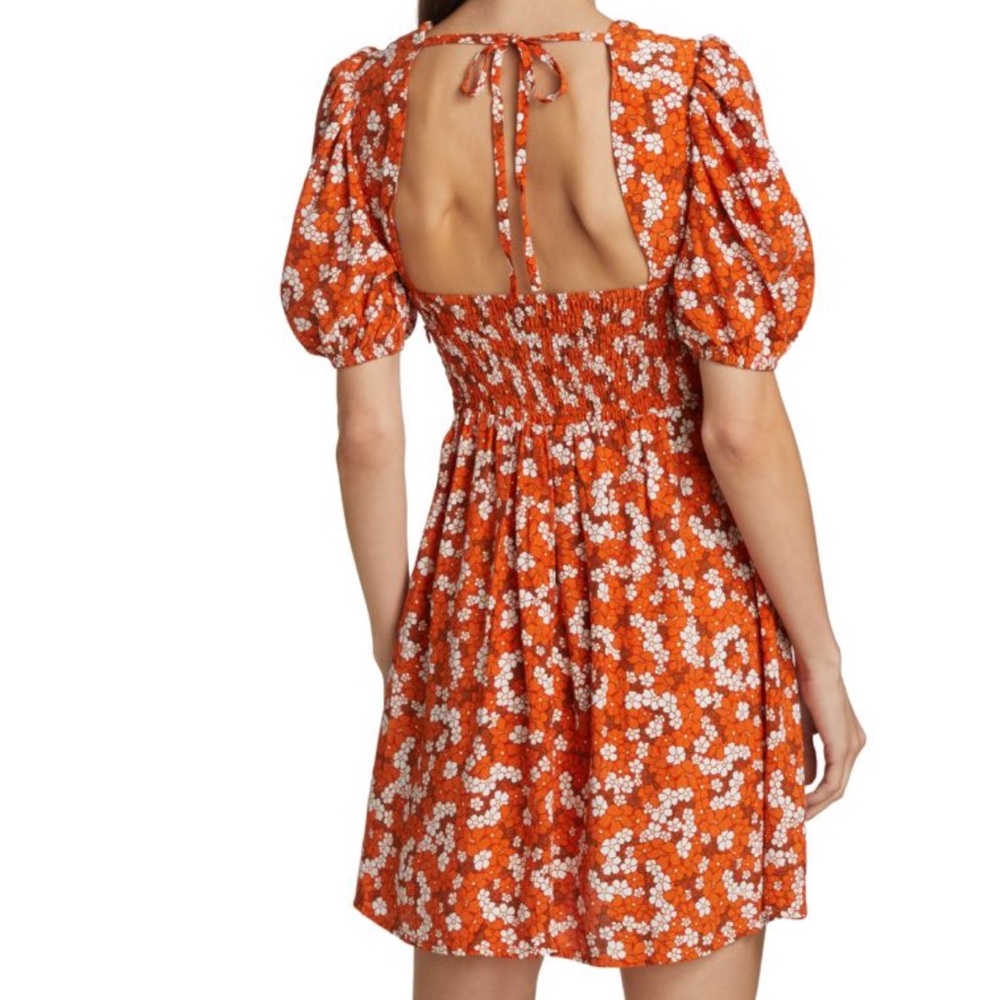 FAITHFULL THE BRAND Allegra Smocked Floral Mini Dress Orange White Size 10 - Picture 4 of 17